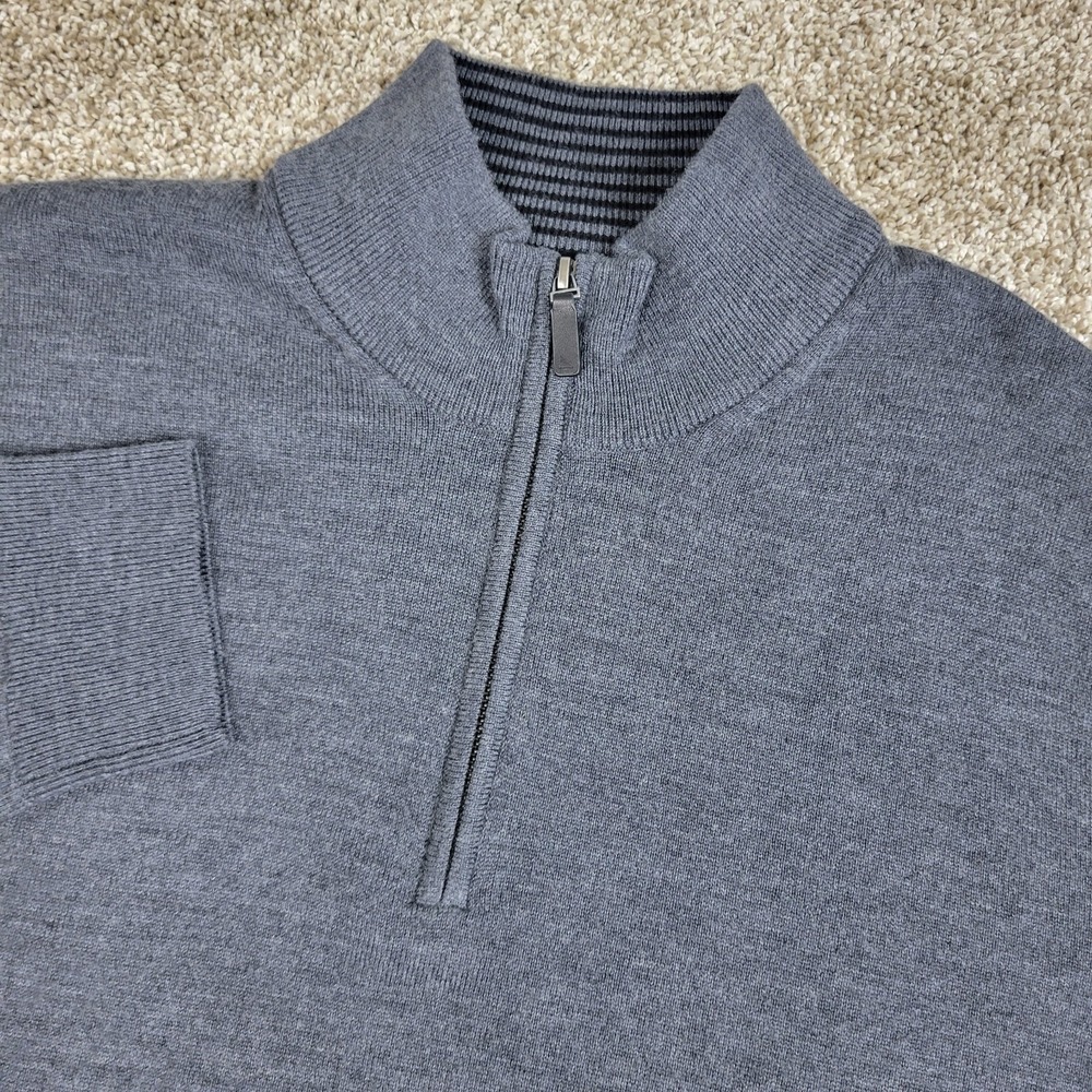 Untuckit Mens XL Solid Gray Stretch Quarter Zip 100% Extra Fine Merino Wool